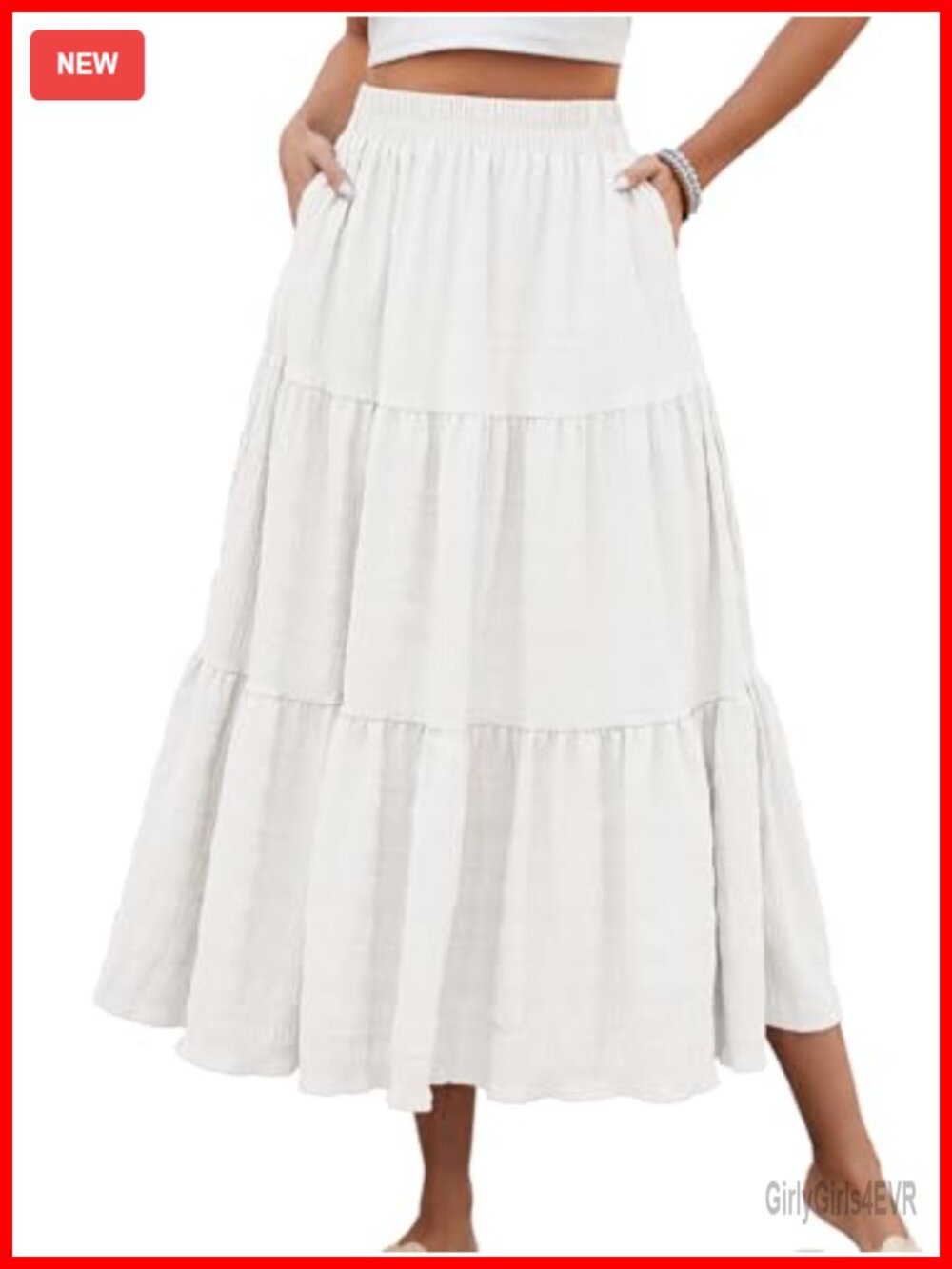 Women's Smocked Tiered A-Line Maxi Skirt with Pockets High Waisted